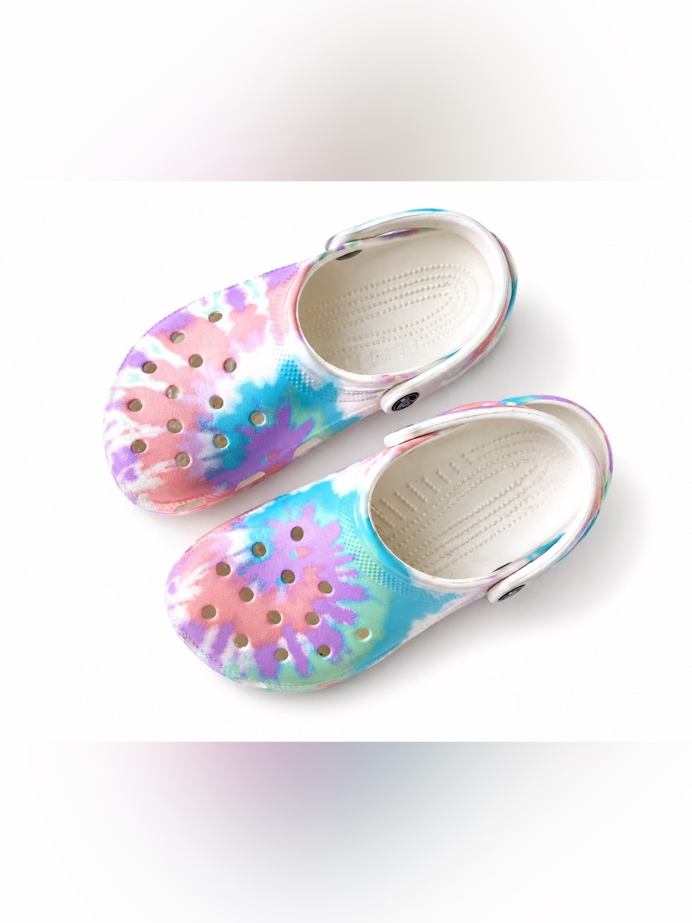 CROCS Tie Dye Clogs Pink Blue Purple Slip On Comfort Shoes Sandals Size 6